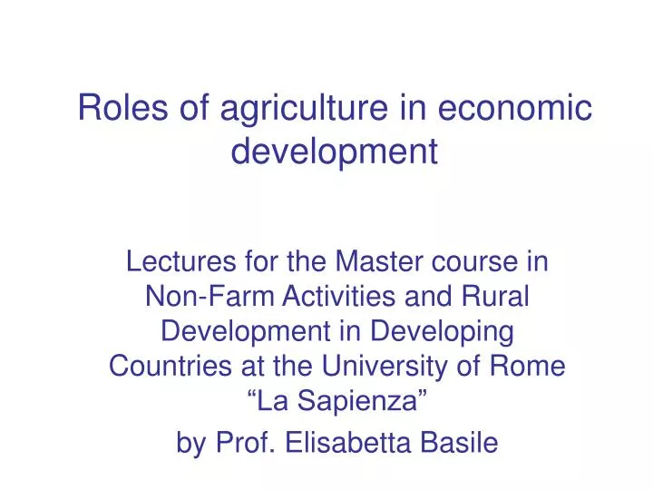 roles of agriculture in economic development