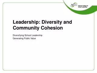 Leadership: Diversity and Community Cohesion