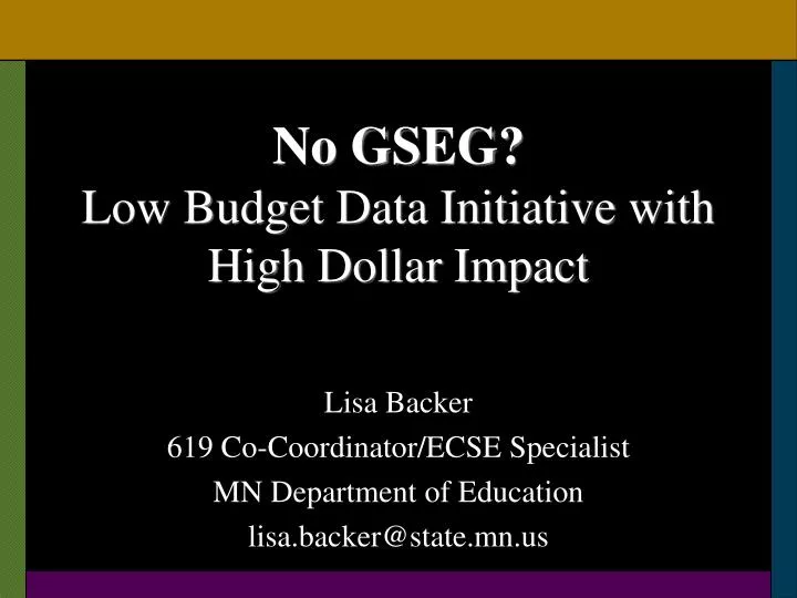no gseg low budget data initiative with high dollar impact