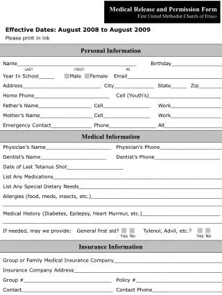 Male Medical Release and Permission Form