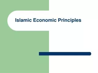 Islamic Economic Principles
