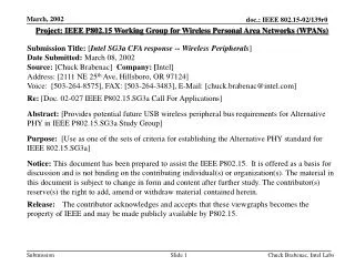 Project: IEEE P802.15 Working Group for Wireless Personal Area Networks (WPANs) Submission Title: [ Intel SG3a CFA resp