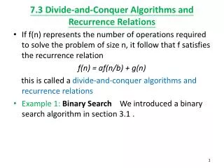 7.3 Divide-and-Conquer Algorithms and Recurrence Relations