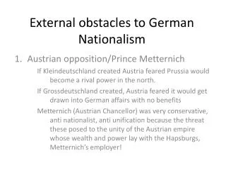 External obstacles to German Nationalism