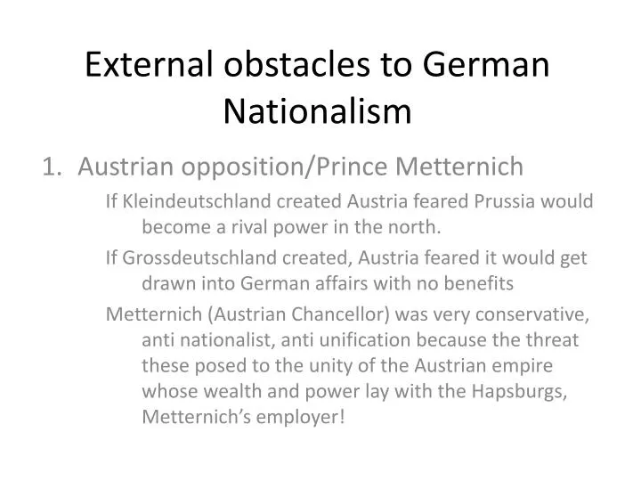 external obstacles to german nationalism