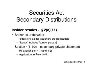 Securities Act Secondary Distributions