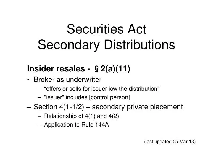 securities act secondary distributions