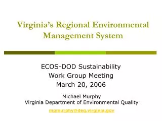 Virginia’s Regional Environmental Management System