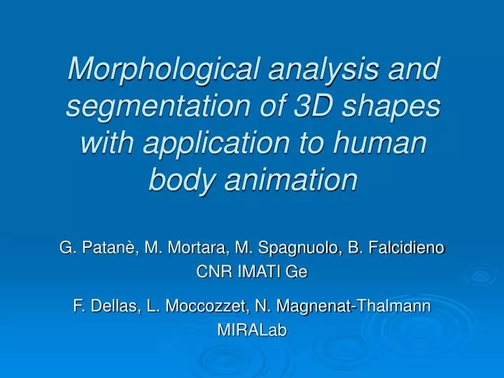morphological analysis and segmentation of 3d shapes with application to human body animation