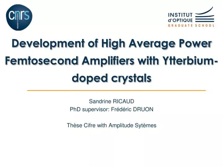development of high average power femtosecond amplifiers with ytterbium doped crystals