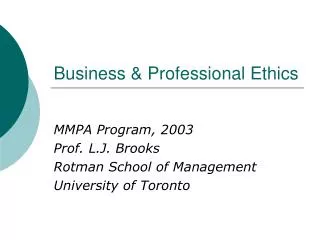 Business &amp; Professional Ethics