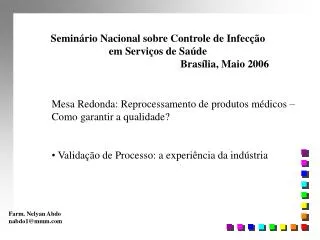 Seminário Nacional sobre Controle de Infecção em Serviços de Saúde Bra