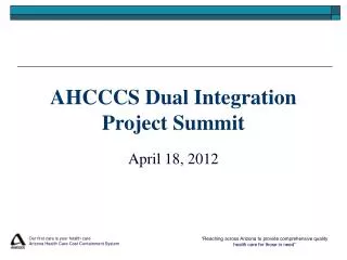 AHCCCS Dual Integration Project Summit