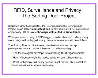 RFID, Surveillance and Privacy:  The Sorting Door Project