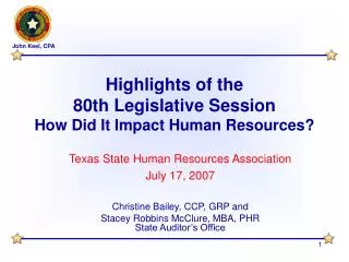 Highlights of the 80th Legislative Session How Did It Impact Human Resources?