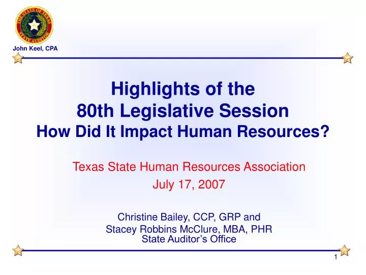 highlights of the 80th legislative session how did it impact human resources