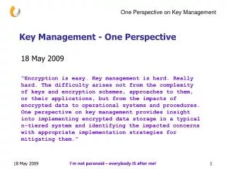 Key Management - One Perspective