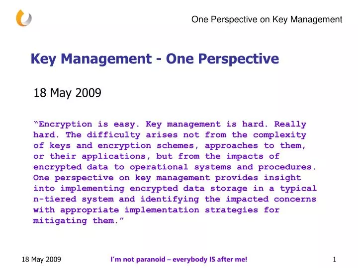 key management one perspective