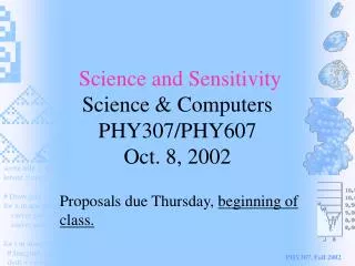 Science and Sensitivity Science &amp; Computers PHY307/PHY607 Oct. 8, 2002