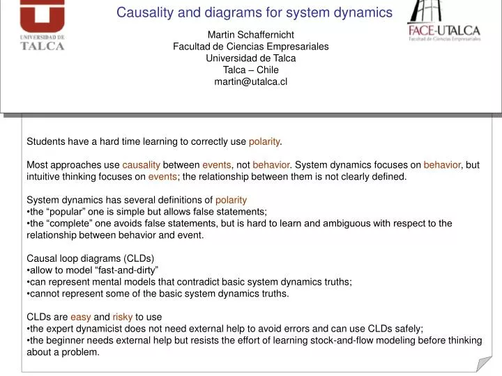 causality and diagrams for system dynamics