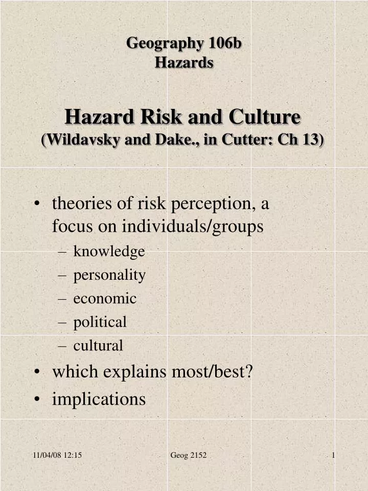 hazard risk and culture wildavsky and dake in cutter ch 13