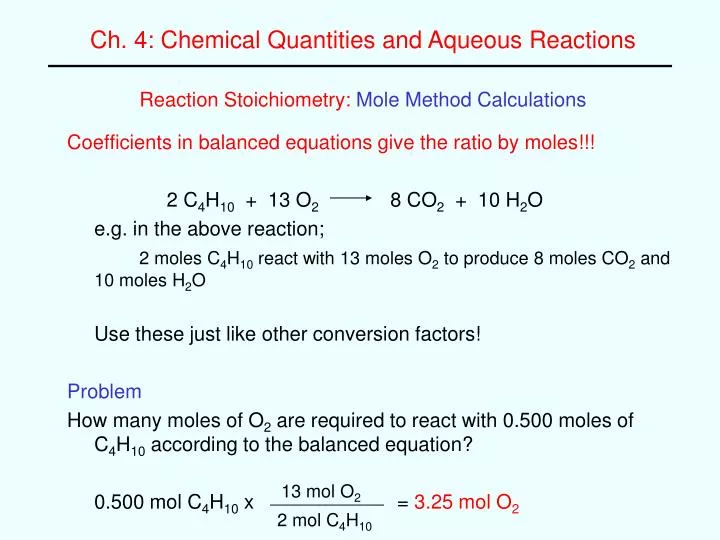 reaction stoichiometry mole method calculations