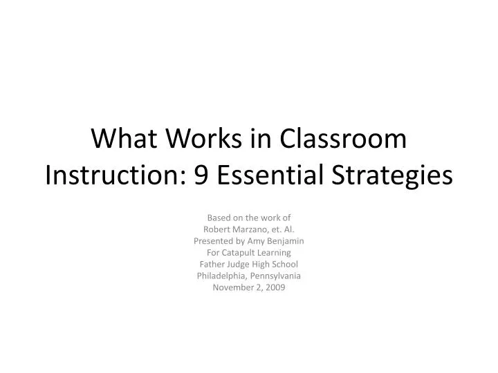 what works in classroom instruction 9 essential strategies