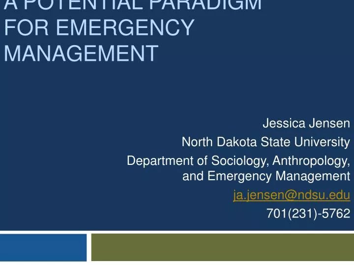 a potential paradigm for emergency management