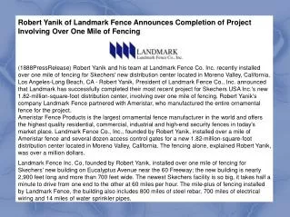 Robert Yanik of Landmark Fence Announces Completion of Proje