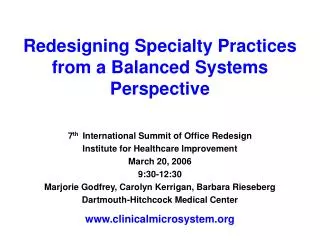 Redesigning Specialty Practices from a Balanced Systems Perspective