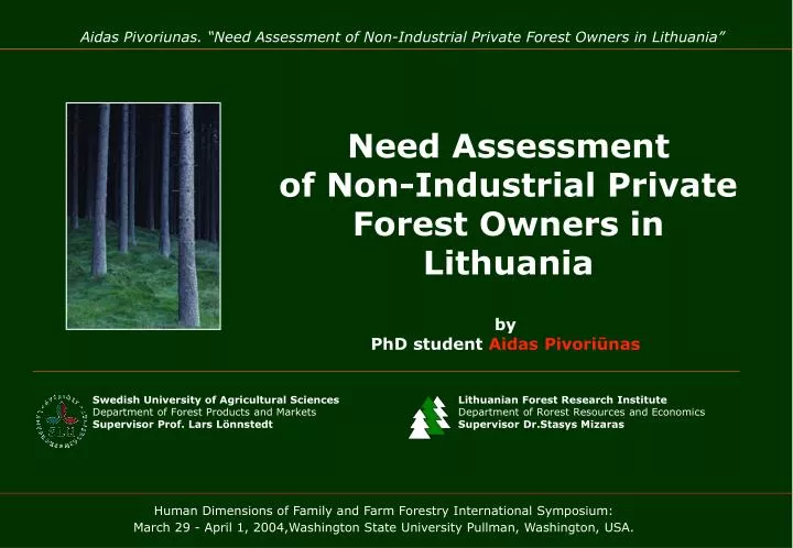 n eed assessment of non industrial private forest owners in lithuania
