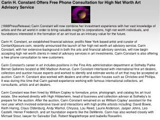 Carin H. Constant Offers Free Phone Consultation for High Ne