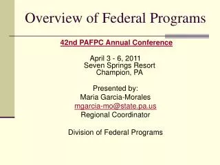 Overview of Federal Programs
