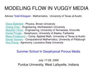 Summer School In Geophysical Porous Media July 17-28, 2006 Purdue University, West Lafayette, Indiana