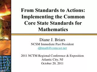 From Standards to Actions: Implementing the Common Core State Standards for Mathematics