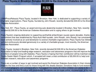 Plaza Toyota in Brooklyn Donates $2,500 to the American Diab