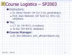 Course Logistics – SP2003 - slide 1