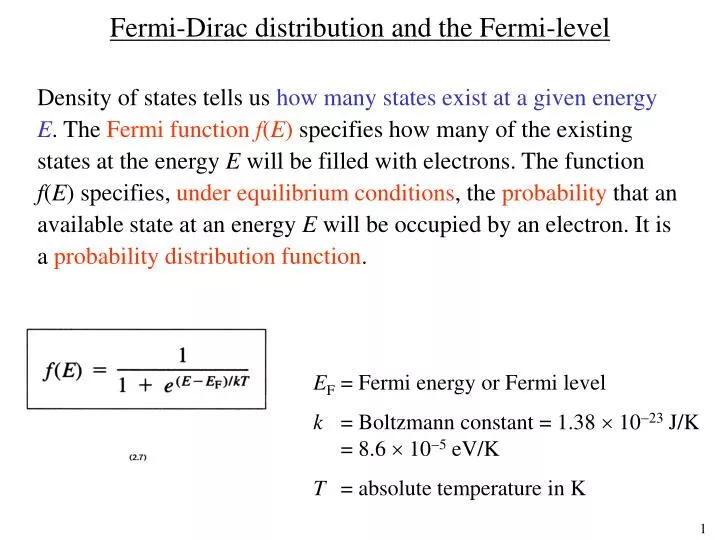 fermi dirac distribution and the fermi level