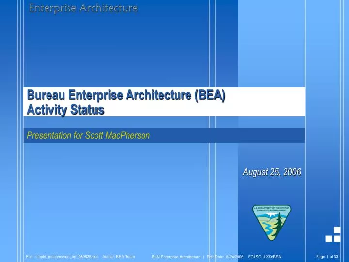 bureau enterprise architecture bea activity status