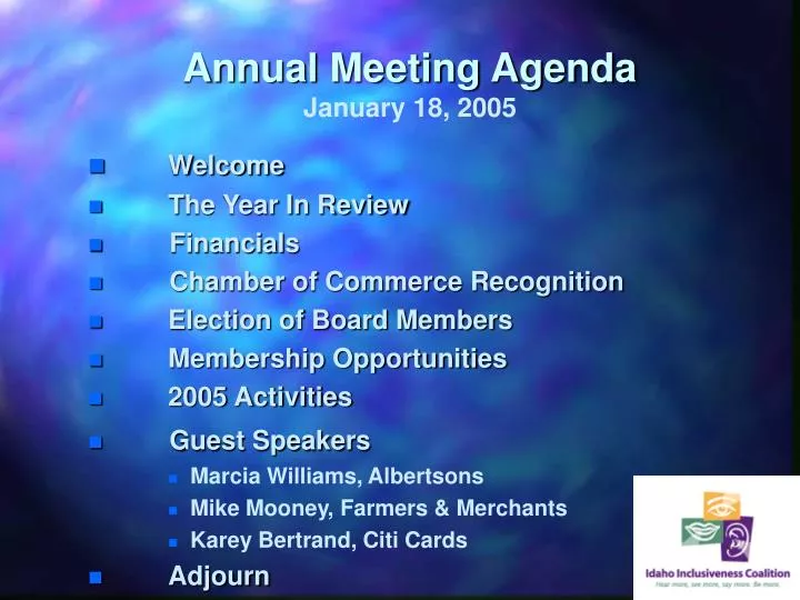 annual meeting agenda january 18 2005