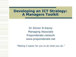 Developing an ICT Strategy: A Managers Toolkit