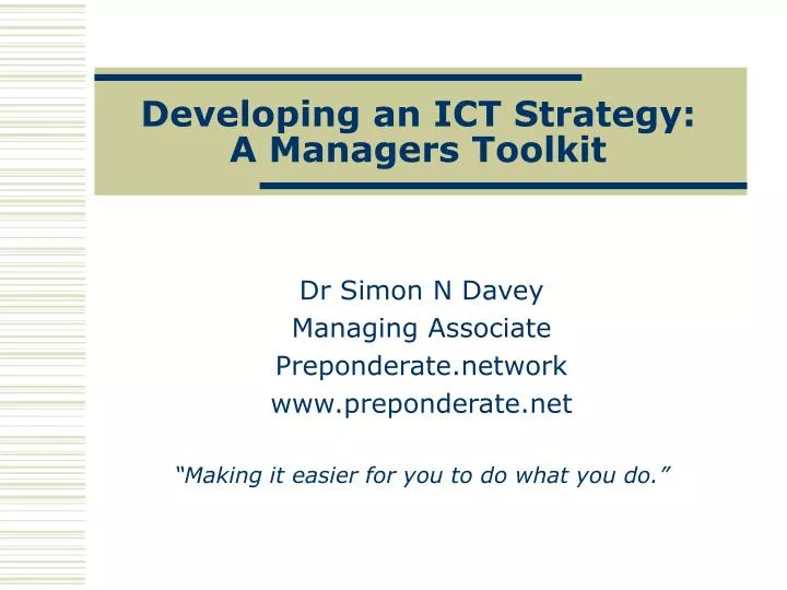 developing an ict strategy a managers toolkit