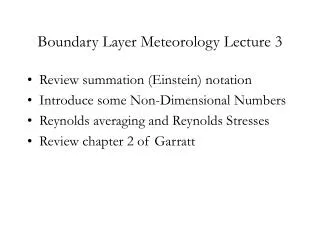 Boundary Layer Meteorology Lecture 3