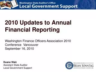 Washington Finance Officers Association 2010 Conference Vancouver September 16, 2010