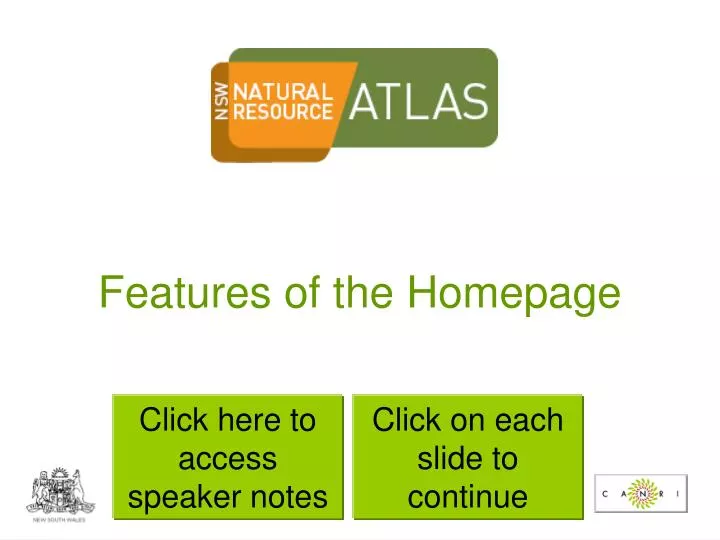 features of the homepage