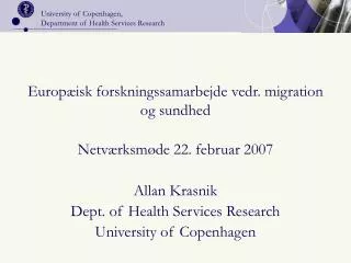 Europæisk forskningssamarbejde vedr. migration og sundhed