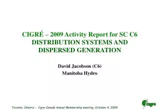 CIGR É – 2009 Activity Report for SC C6 DISTRIBUTION SYSTEMS AND DISPERSED GENERATION