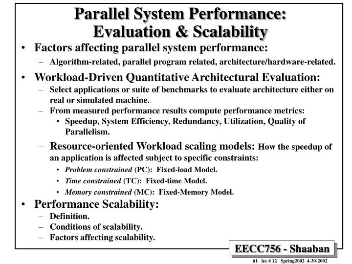 parallel system performance evaluation scalability