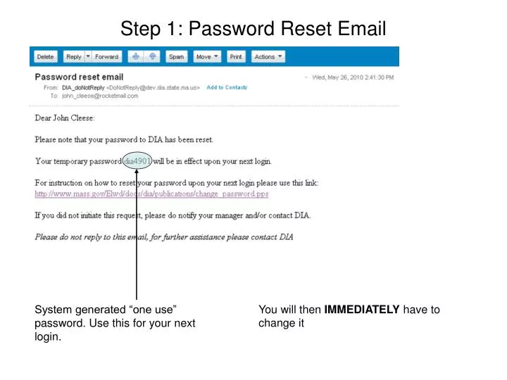 step 1 password reset email