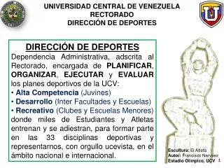 UNIVERSIDAD CENTRAL DE VENEZUELA RECTORADO DIRECCIÓN DE DEPORTES